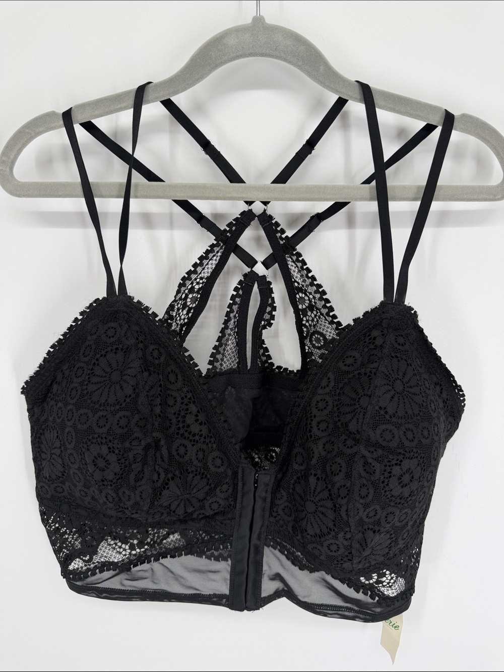 Aerie Lace Strappy Wireless Front Closure Bra Size XL NWT Black